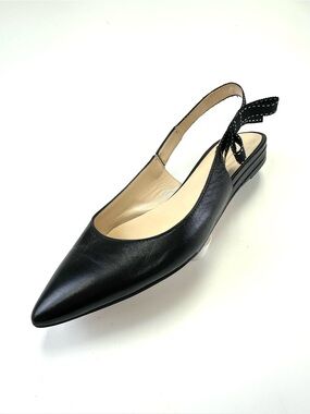 Browns Couture Black Leather Pointed Toe Bow Slingback Flats Size 37